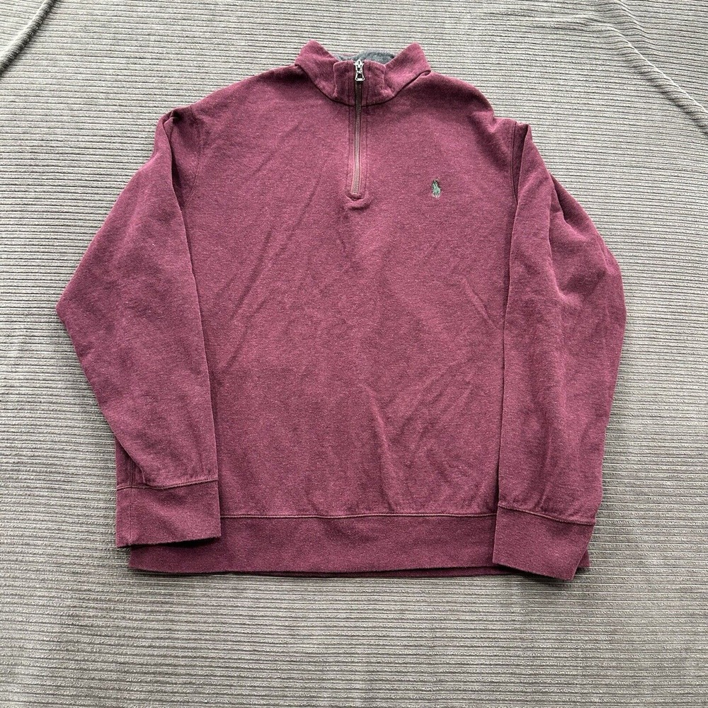 Polo Ralph Lauren Quarter Zip Sweater Men‎ XL Burgundy Cotton Preppy Golfing.
